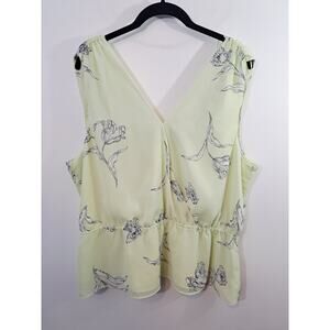 Banana Republic Women's Light Green V-neck Blouse Top Size XL Floral Peplum Hem